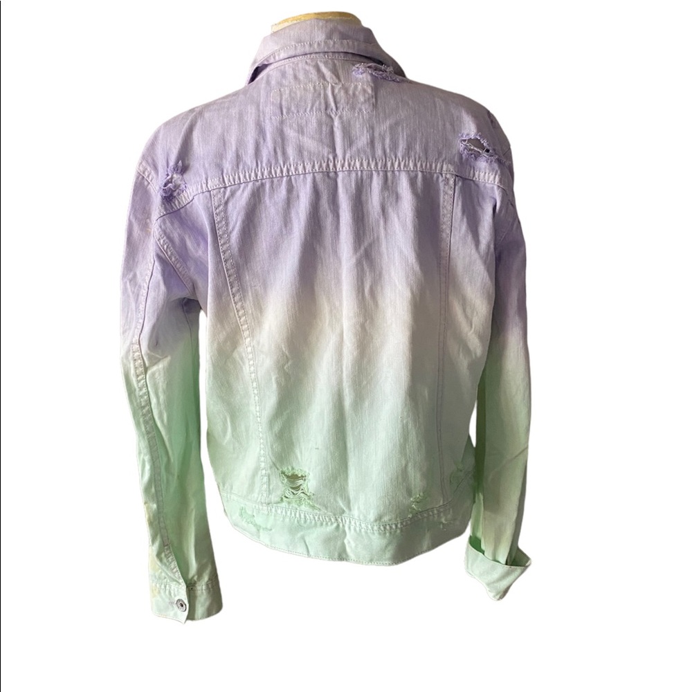 Bullhead Black distressed ombre denim jkt XL lilac green white chrome grommets - Picture 3 of 10